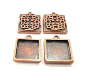 4 Copper Pendant Blank Mosaic Base inlay Blank Necklace Blank Resin Mountings Antique Copper Plated Metal ( 16x16 mm square blank) G11502