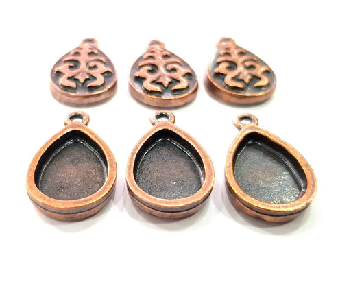 6 Copper Pendant Blank Mosaic Base inlay Blank Necklace Blank Resin Mountings Antique Copper Plated Metal ( 14x10 mm drop blank) G11504