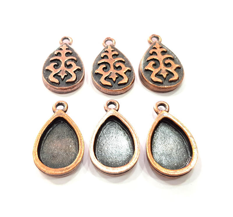 6 Copper Pendant Blank Mosaic Base inlay Blank Necklace Blank Resin Mountings Antique Copper Plated Metal ( 14x10 mm drop blank) G11504