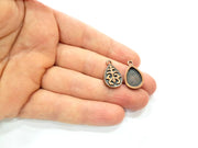 6 Copper Pendant Blank Mosaic Base inlay Blank Necklace Blank Resin Mountings Antique Copper Plated Metal ( 14x10 mm drop blank) G11504