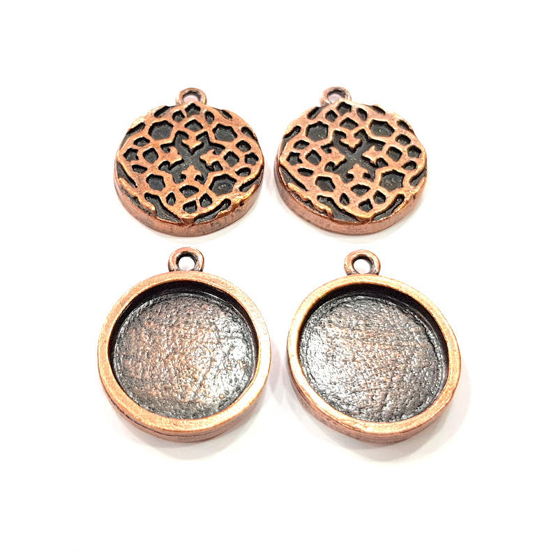 4 Copper Pendant Blank Mosaic Base inlay Blank Necklace Blank Resin Mountings Antique Copper Plated Metal ( 18 mm round blank) G11505