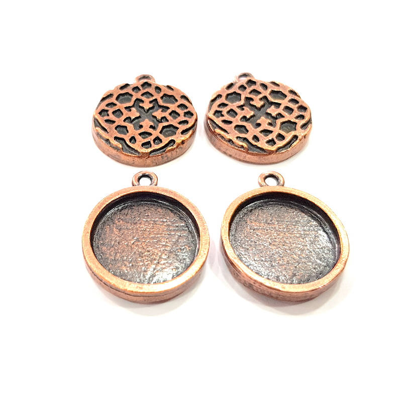 4 Copper Pendant Blank Mosaic Base inlay Blank Necklace Blank Resin Mountings Antique Copper Plated Metal ( 18 mm round blank) G11505
