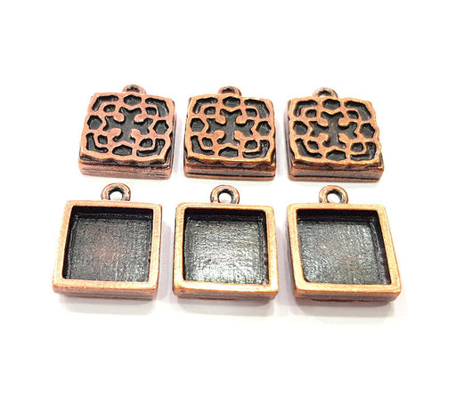 6 Copper Pendant Blank Mosaic Base inlay Blank Necklace Blank Resin Mountings Antique Copper Plated Metal ( 12x12 mm square blank) G11506
