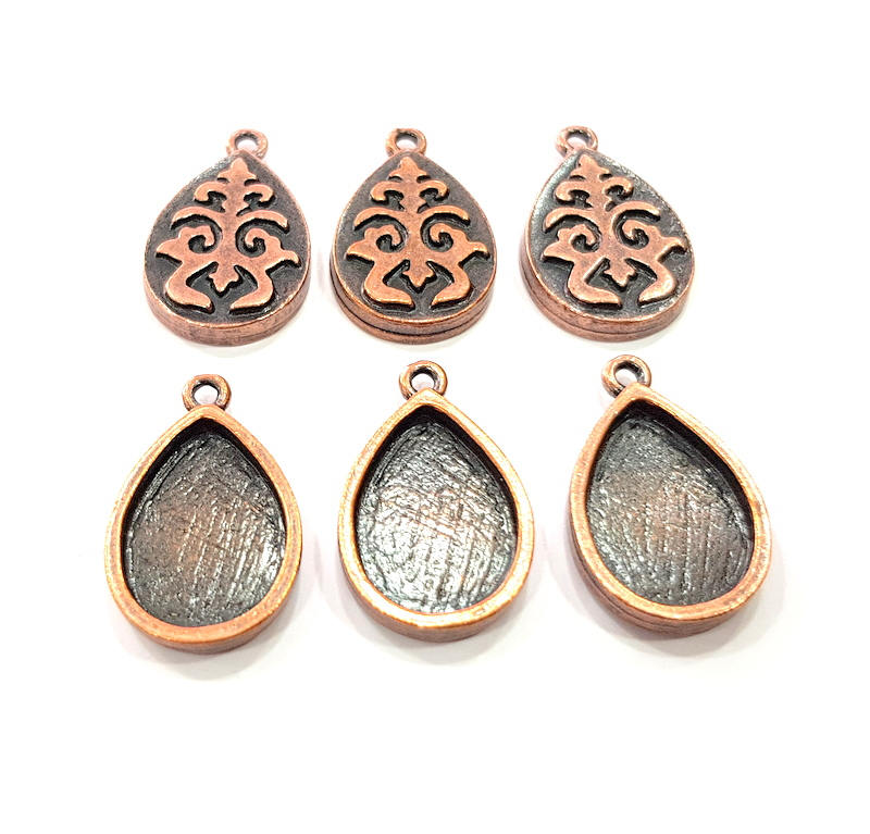 6 Copper Pendant Blank Mosaic Base inlay Blank Necklace Blank Resin Mountings Antique Copper Plated Metal ( 18x13 mm drop blank) G11507