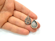 6 Copper Pendant Blank Mosaic Base inlay Blank Necklace Blank Resin Mountings Antique Copper Plated Metal ( 18x13 mm drop blank) G11507