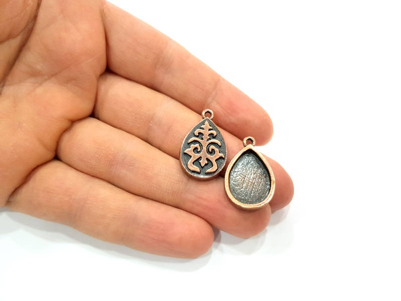 6 Copper Pendant Blank Mosaic Base inlay Blank Necklace Blank Resin Mountings Antique Copper Plated Metal ( 18x13 mm drop blank) G11507