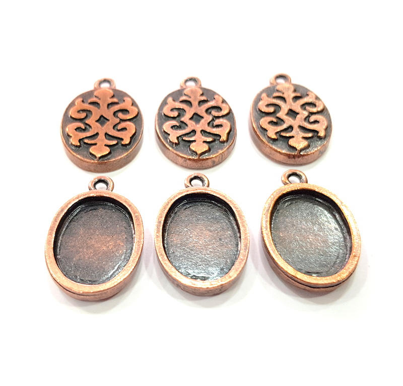 6 Copper Pendant Blank Mosaic Base inlay Blank Necklace Blank Resin Mountings Antique Copper Plated Metal ( 18x13 mm oval blank) G11508