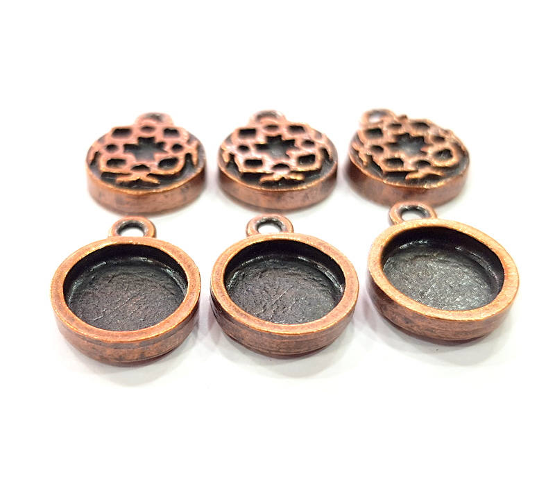 6 Copper Pendant Blank Mosaic Base inlay Blank Necklace Blank Resin Mountings Antique Copper Plated Metal ( 10 mm round blank) G11509