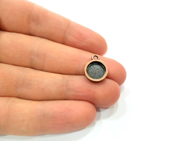 6 Copper Pendant Blank Mosaic Base inlay Blank Necklace Blank Resin Mountings Antique Copper Plated Metal ( 10 mm round blank) G11509