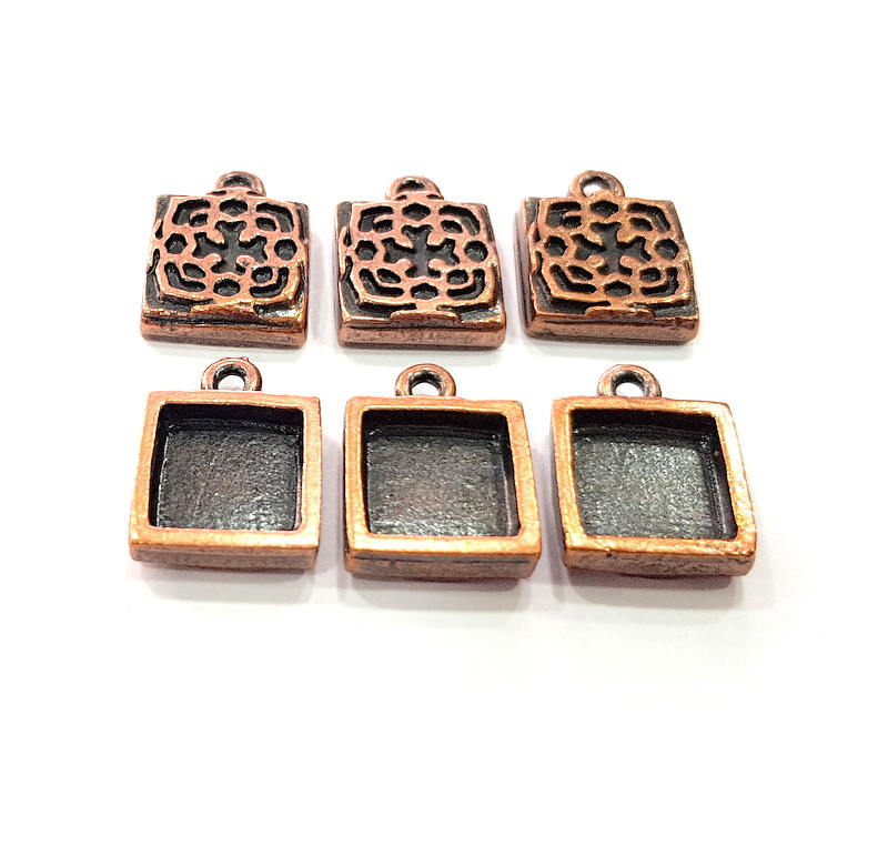 6 Copper Pendant Blank Mosaic Base inlay Blank Necklace Blank Resin Mountings Antique Copper Plated Metal ( 10x10 mm square blank) G11510