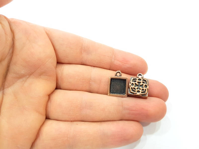 6 Copper Pendant Blank Mosaic Base inlay Blank Necklace Blank Resin Mountings Antique Copper Plated Metal ( 10x10 mm square blank) G11510