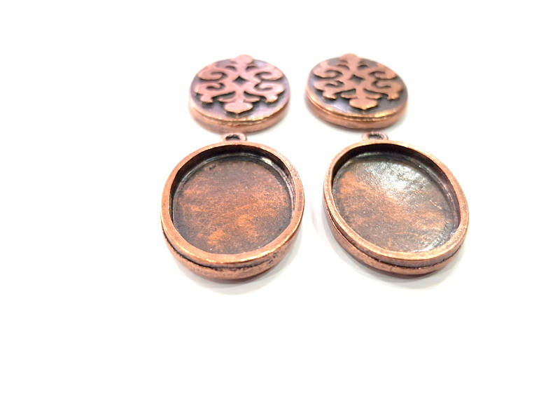 4 Copper Pendant Blank Mosaic Base inlay Blank Necklace Blank Resin Mountings Antique Copper Plated Metal ( 25x18 mm oval blank) G11511