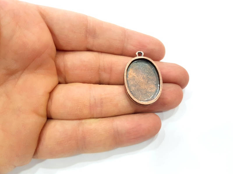 4 Copper Pendant Blank Mosaic Base inlay Blank Necklace Blank Resin Mountings Antique Copper Plated Metal ( 25x18 mm oval blank) G11511