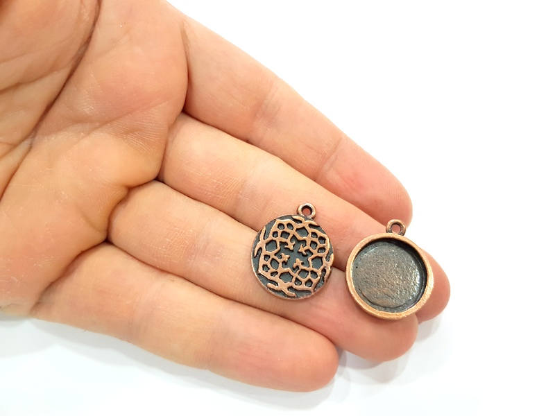6 Copper Pendant Blank Mosaic Base inlay Blank Necklace Blank Resin Mountings Antique Copper Plated Metal ( 16 mm round blank) G13955