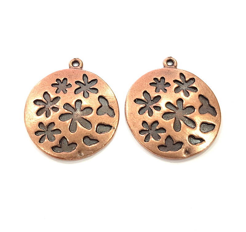 2 Flower Charms Copper Charm Antique Copper Charm Antique Copper Plated Metal (27mm) G11525