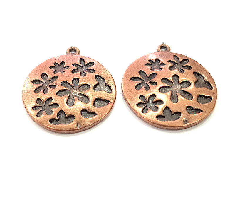 2 Flower Charms Copper Charm Antique Copper Charm Antique Copper Plated Metal (27mm) G11525