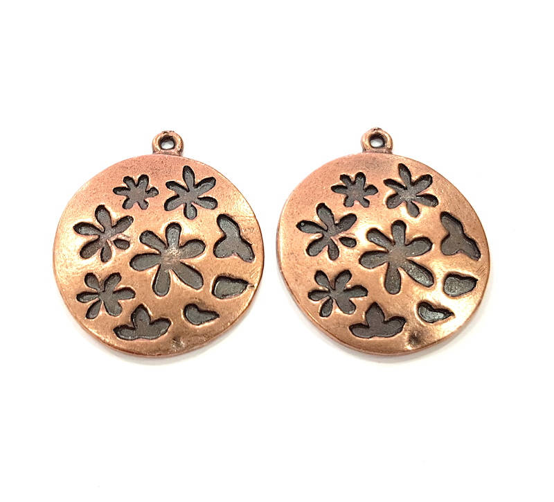 2 Flower Charms Copper Charm Antique Copper Charm Antique Copper Plated Metal (27mm) G11525