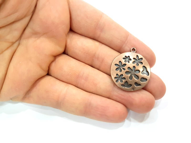 2 Flower Charms Copper Charm Antique Copper Charm Antique Copper Plated Metal (27mm) G11525