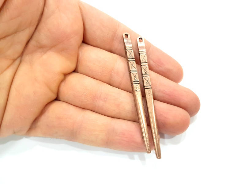2 Spike Pendant Copper Pendant Antique Copper Pendant Antique Copper Plated Metal (71x4mm) G11528