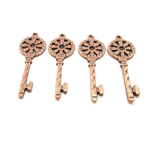 4 Key Charms Copper Charm Antique Copper Charm Antique Copper Plated Metal (43x15mm) G11531
