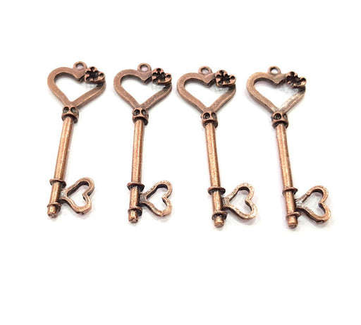 4 Key Charms Copper Charm Antique Copper Charm Antique Copper Plated Metal (41x13mm) G11534