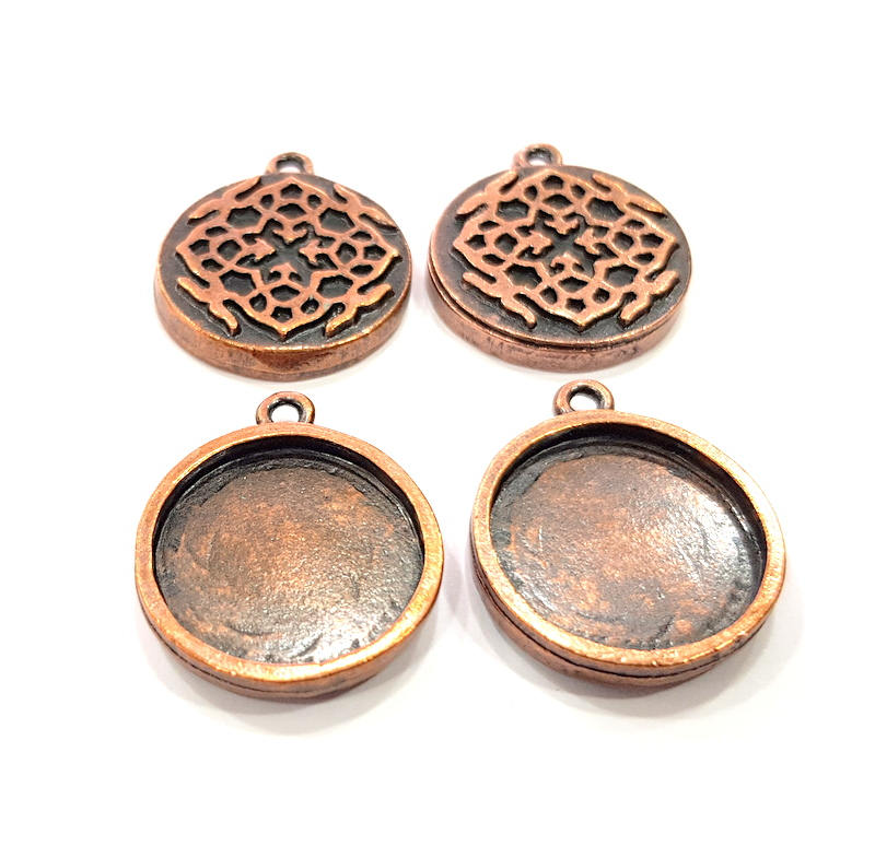 4 Copper Pendant Blank Mosaic Base inlay Blank Necklace Blank Resin Mountings Antique Copper Plated Metal ( 20 mm round blank) G11539