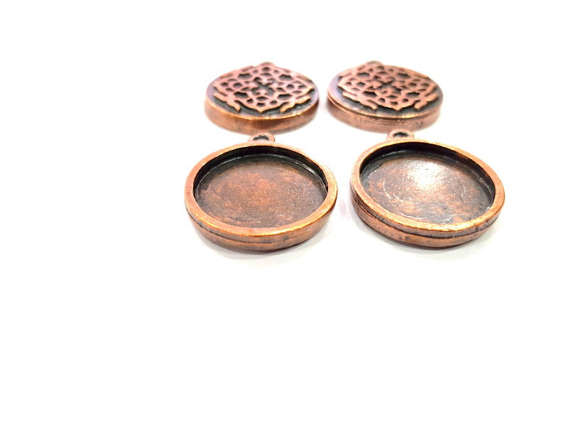 4 Copper Pendant Blank Mosaic Base inlay Blank Necklace Blank Resin Mountings Antique Copper Plated Metal ( 20 mm round blank) G11539