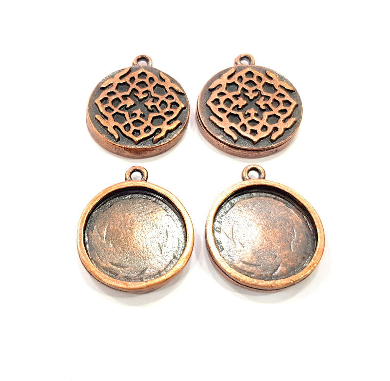 4 Copper Pendant Blank Mosaic Base inlay Blank Necklace Blank Resin Mountings Antique Copper Plated Metal ( 20 mm round blank) G11539