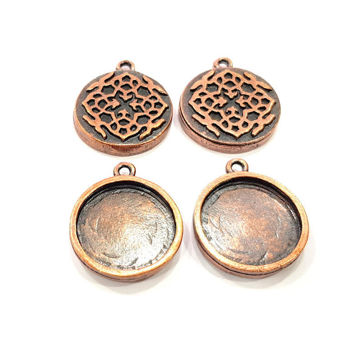4 Copper Pendant Blank Mosaic Base inlay Blank Necklace Blank Resin Mountings Antique Copper Plated Metal ( 20 mm round blank) G11539