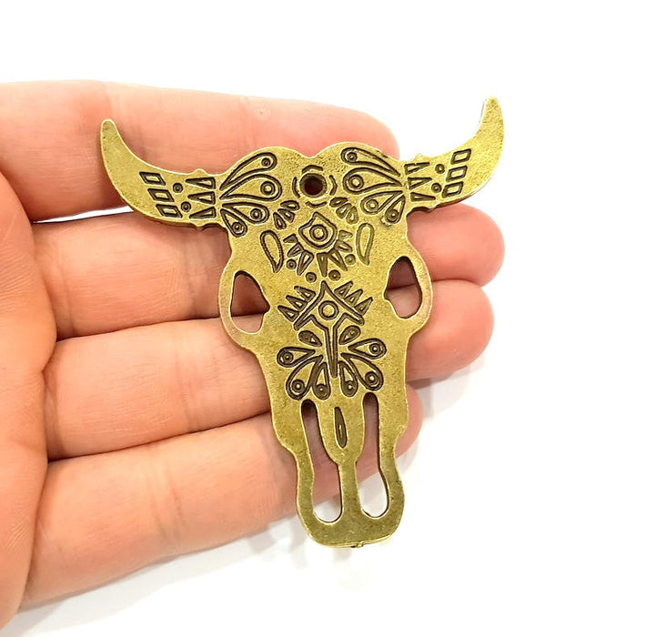 Large Ox Head Skull Pendant Antique Bronze Plated Pendant (74x69mm) G9659