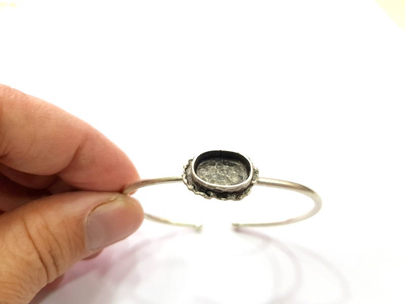 Silver Bracelet Blanks Bangle Blanks Cuff Blanks Adjustable Bracelet Blank Antique Silver Plated Brass ( 14x10mm Blanks ) G9666