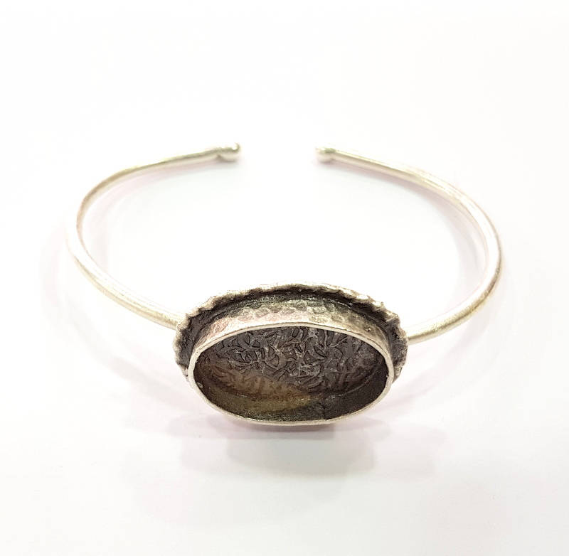 Silver Bracelet Blanks Bangle Blanks Cuff Blanks Adjustable Bracelet Blank Antique Silver Plated Brass ( 24x17mm Blanks ) G9670