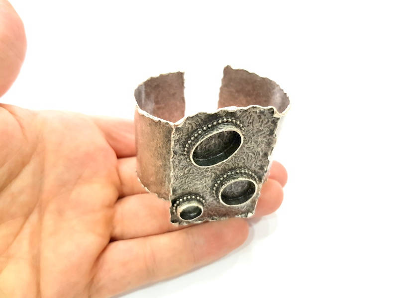 Silver Bracelet Blanks Bangle Blanks Cuff Blanks Adjustable Hammered Bracelet Blank Antique Silver Plated Brass (18x13+14+10mm Blanks) G9674