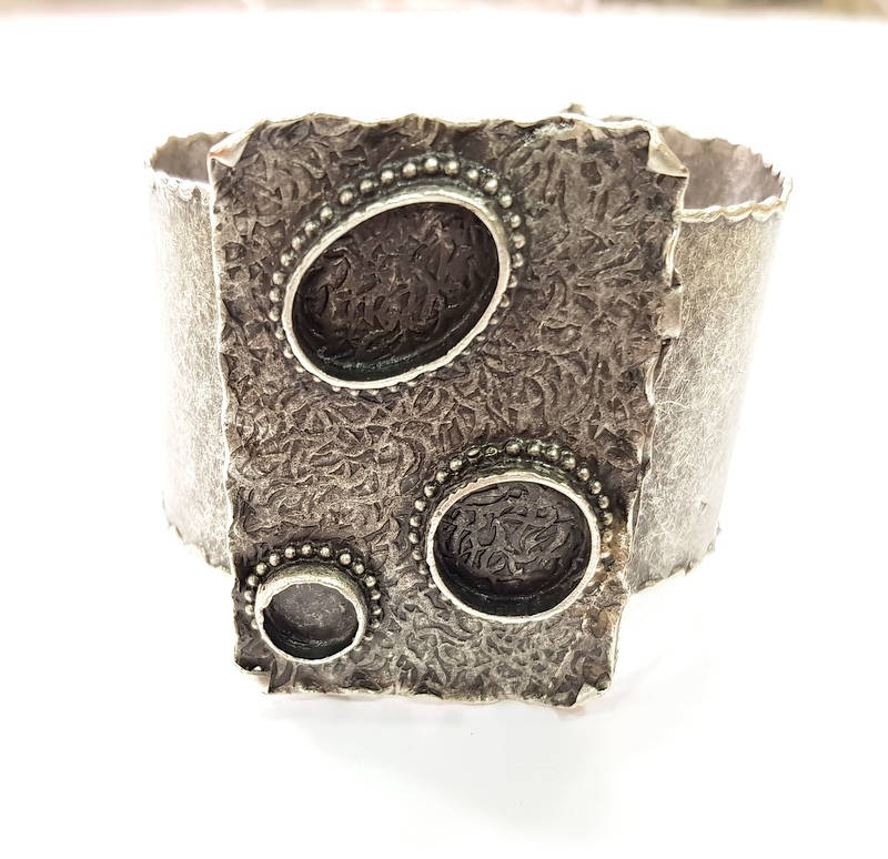 Silver Bracelet Blanks Bangle Blanks Cuff Blanks Adjustable Hammered Bracelet Blank Antique Silver Plated Brass (18x13+14+10mm Blanks) G9674