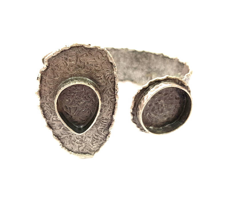 Silver Bracelet Blanks Bangle Blanks Cuff Blanks Adjustable Hammered Bracelet Blank Antique Silver Plated Brass (20x14mm+20mm Blanks) G9684