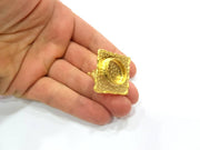 Gold Ring Settings Blank inlay Ring Mosaic Ring Bezel Base Cabochon Mountings Adjustable (18x13mm blank ) Gold Plated Brass G9700