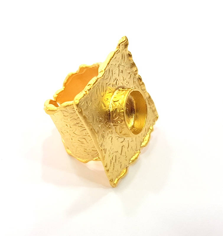 Gold Ring Settings Blank inlay Ring Mosaic Ring Bezel Base Cabochon Mountings Adjustable (10mm blank ) Gold Plated Brass G9701