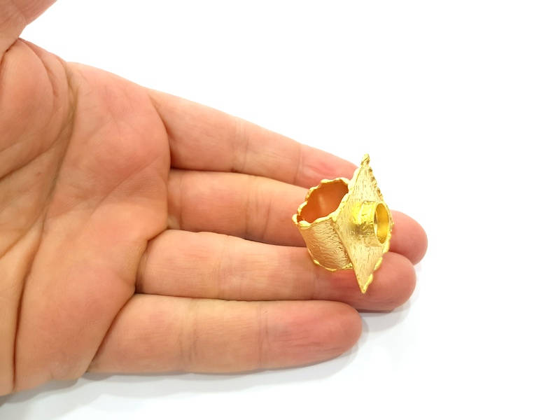 Gold Ring Settings Blank inlay Ring Mosaic Ring Bezel Base Cabochon Mountings Adjustable (10mm blank ) Gold Plated Brass G9701