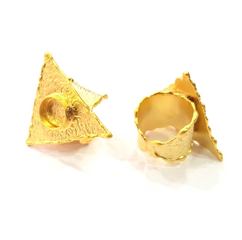 Gold Ring Settings Blank inlay Ring Mosaic Ring Bezel Base Cabochon Mountings Adjustable (10mm blank ) Gold Plated Brass G9702