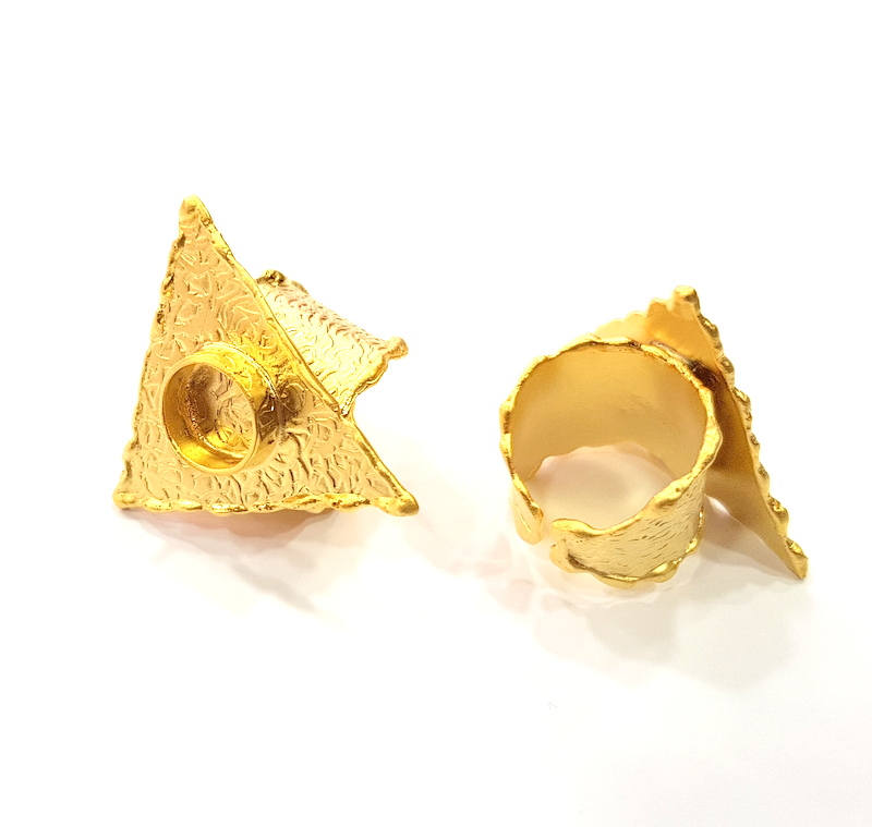 Gold Ring Settings Blank inlay Ring Mosaic Ring Bezel Base Cabochon Mountings Adjustable (10mm blank ) Gold Plated Brass G9702