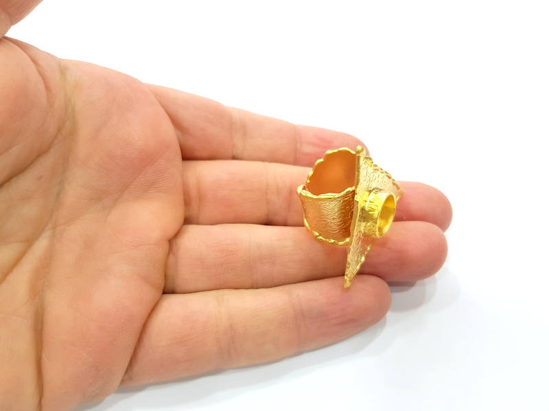 Gold Ring Settings Blank inlay Ring Mosaic Ring Bezel Base Cabochon Mountings Adjustable (10mm blank ) Gold Plated Brass G9702