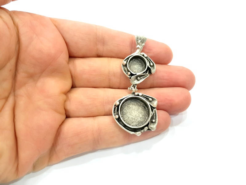 Silver Pendant Blank Resin Blank Mosaic Base Blank inlay Blank Necklace Blank Mountings Antique Silver Plated Brass (61x26mm )  G9703