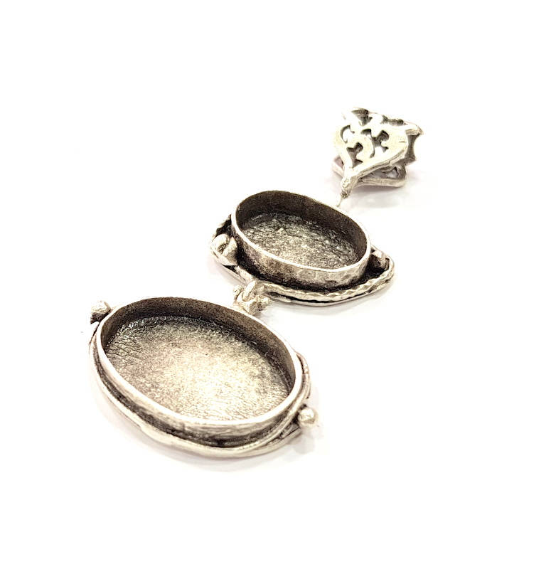 Silver Pendant Blank Resin Blank Mosaic Base Blank inlay Blank Necklace Blank Mountings Antique Silver Plated Brass (66x28mm )  G9705