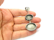Silver Pendant Blank Resin Blank Mosaic Base Blank inlay Blank Necklace Blank Mountings Antique Silver Plated Brass (66x28mm )  G9705