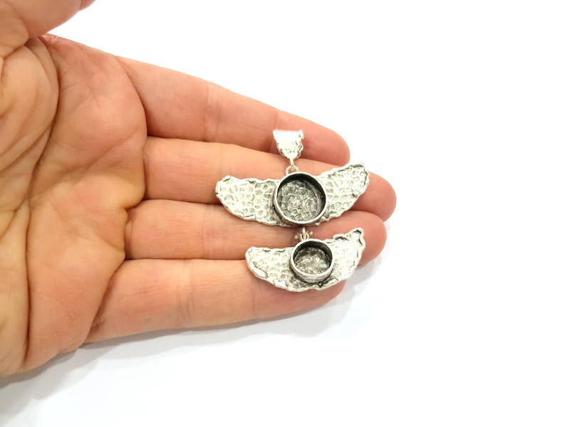 Silver Pendant Blank Resin Blank Mosaic Base Blank inlay Blank Necklace Blank Mountings Antique Silver Plated Brass (52x46mm )  G9708
