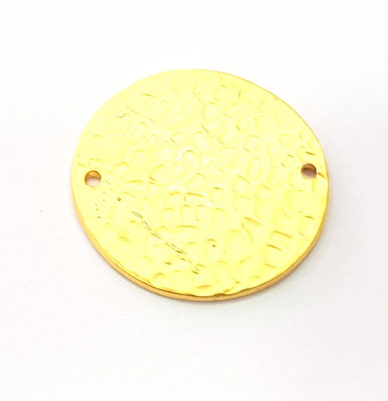 2 Gold Hammered Connector Gold Plated Brass (24mm)  G11595
