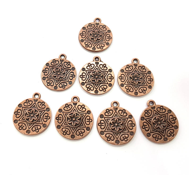 8 Flower Charms Copper Charm Antique Copper Charm Antique Copper Plated Metal (8 mm) G11598