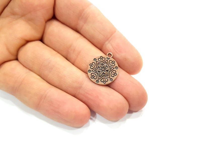 8 Flower Charms Copper Charm Antique Copper Charm Antique Copper Plated Metal (8 mm) G11598