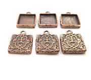 6 Copper Pendant Blank Mosaic Base inlay Blank Necklace Blank Resin Mountings Antique Copper Plated Metal ( 12x12 mm square blank) G11617