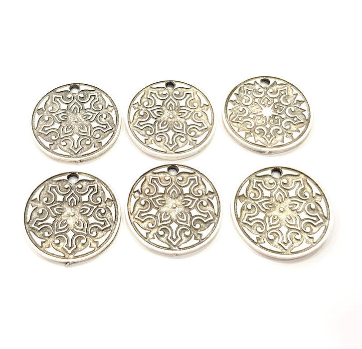 6 Silver Charms Antique Silver Plated Metal (20mm) G11620